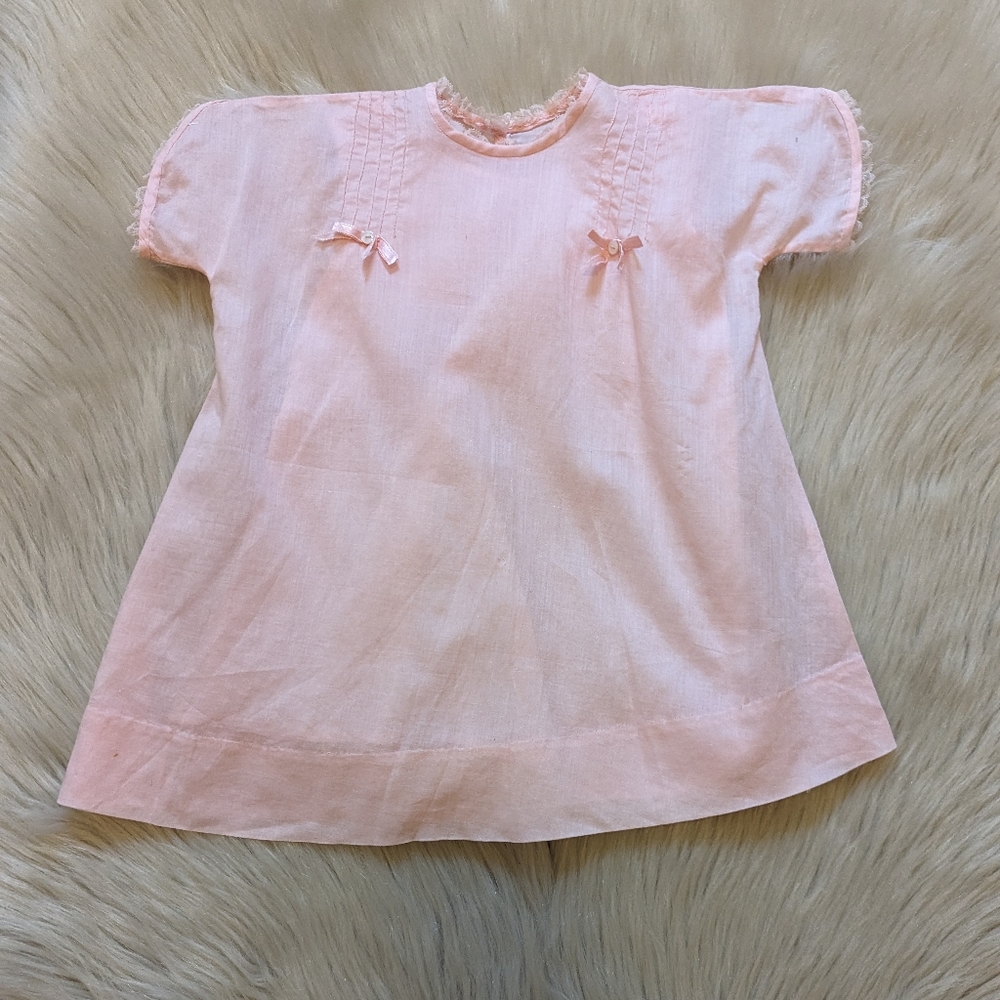 Vintage light pink delicate cotton dress with slip size 6 M